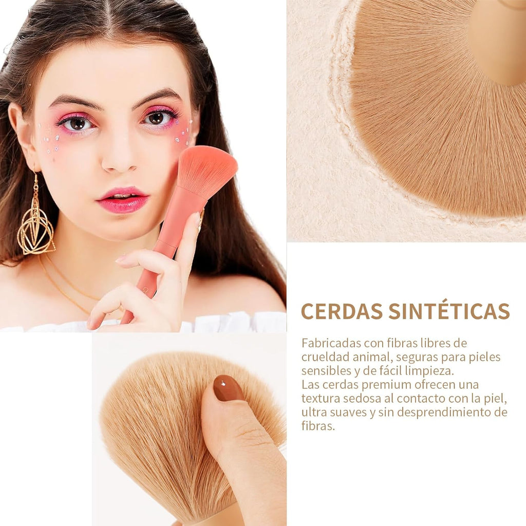 Docolor Juego De Brochas De Maquillaje Profesional 17 Piezas, Kit Completo Color Morandi Con Bolsa De Viaje, Esponja Y Guía De Uso, Pinceles De Maquillaje Premium Synthetic Para Cara Y Ojos, Rubor
