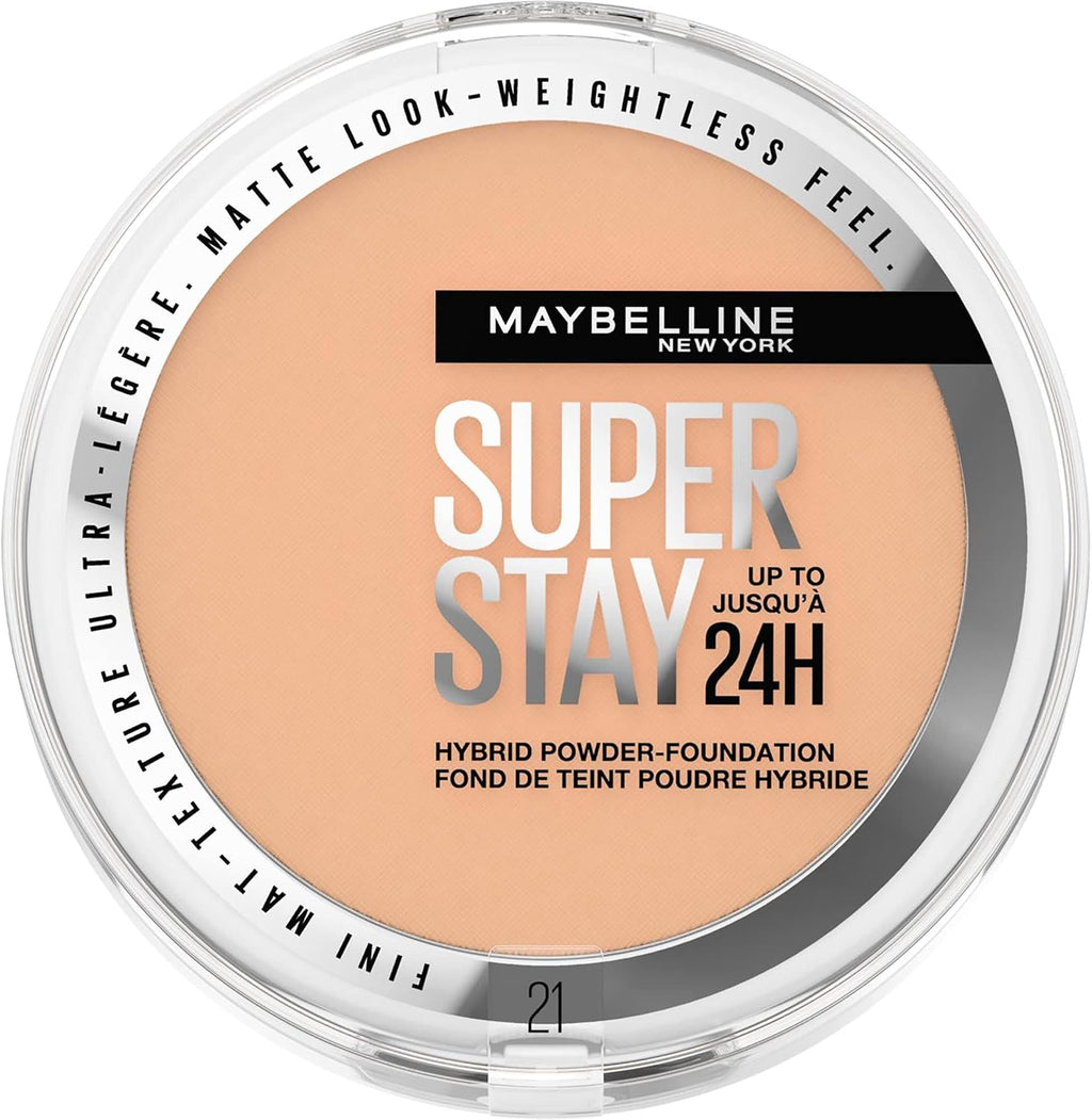 Maybelline New York Superstay Híbrido 24H Base De Maquillaje En Polvo, Súper Cobertura, Súper Ligera, Hasta 24H, Tono 21