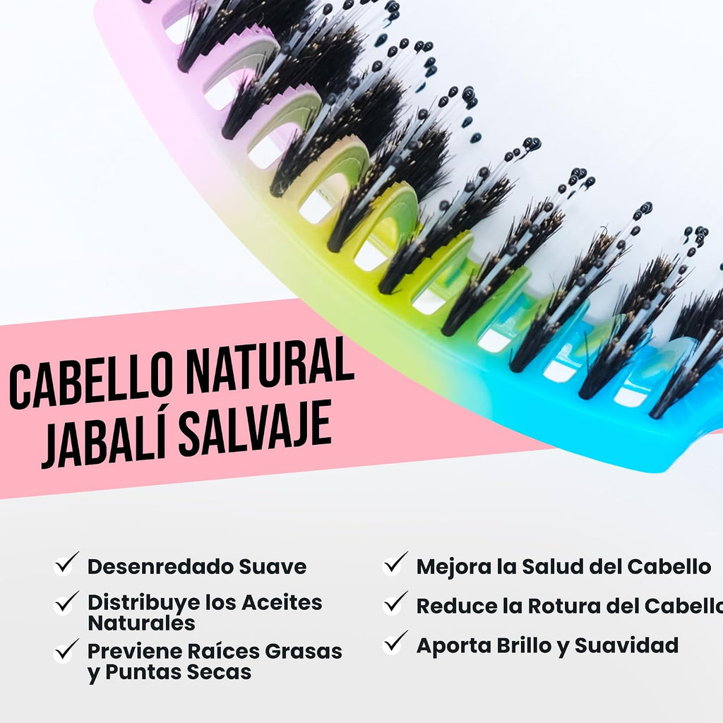 Cepillo De Pelo, Cepillos De Cerdas De Jabali Naturales Largo, Grueso, Fino, Rizado Y Enredado Peinado Profesional Natural Desenredando Secado Rápido Secador Desenredante Peine Mujeres Ninos Salon