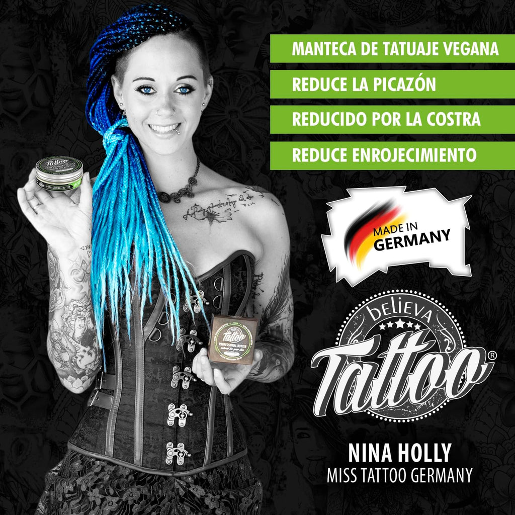 Believa Tattoo Butter – Cuidado Premium Para Tatuajes Con Fórmula Vegana E Ingredientes Naturales Para Colores De Tatuaje Vibrantes – Cuidado Diario Y Aftercare Para Piel Tatuada | 25 Ml
