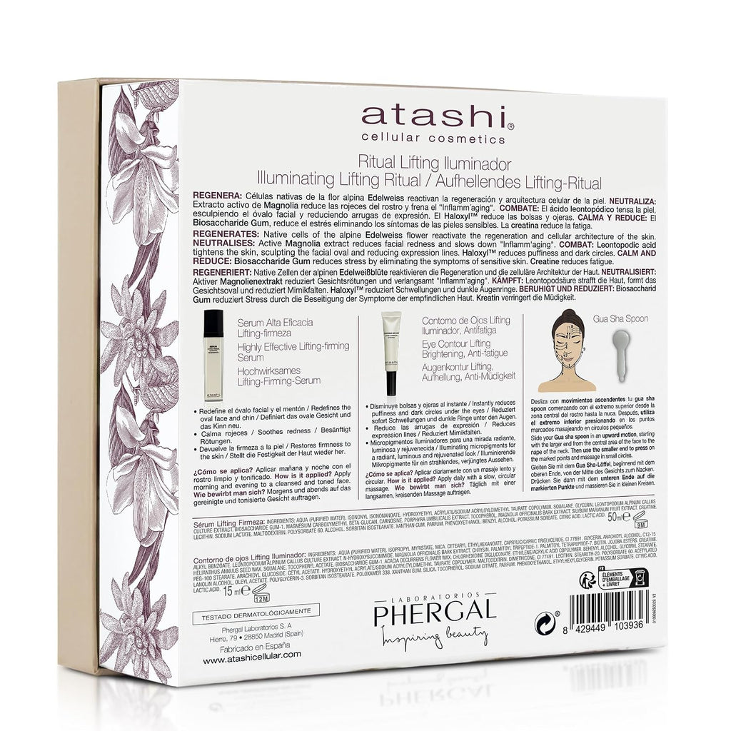 Atashi Ritual Lifting Iluminador, Serum Alta Eficacia Lifting-Firmeza + Contorno De Ojos Iluminador + Gua Sha Spoon, 50 Ml + 15Ml