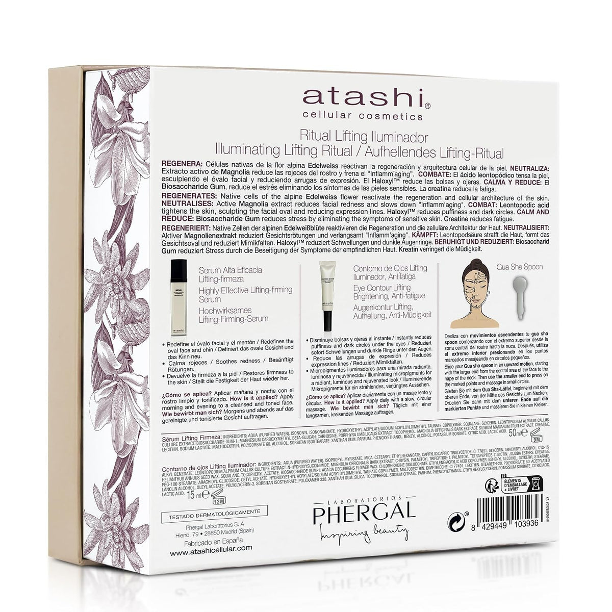 Atashi Ritual Lifting Iluminador, Serum Alta Eficacia Lifting-Firmeza + Contorno De Ojos Iluminador + Gua Sha Spoon, 50 Ml + 15Ml