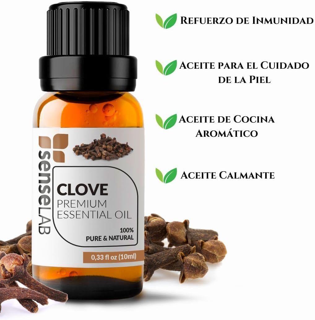 Senselab Aceite Esencial De Clavo - Aceite De Clavo Natural 100% Puro De Grado Terapéutico Para Difusor De Aromaterapia Y Humidificador - Aceite Para El Cuidado Bucal Y De La Piel (10 Ml)