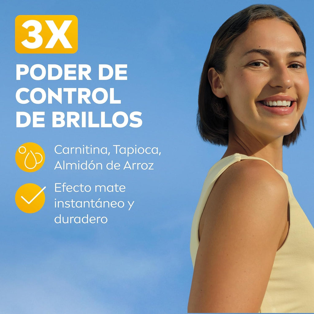 NIVEA SUN Control De Brillos Protección Facial FP50+ Transpirable - Matificante 12 H - Carnitina, Tapioca, Almidón De Arroz, Licocalcón a - Textura Ligera Y 0% Sensación Grasa - Piel Grasa - 40 Ml