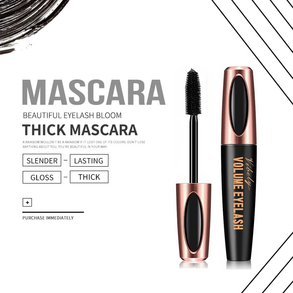 4D Silk Fiber Lash Mascara Impermeable, Lujosamente Más Largas, Más Gruesas, Pestañas Voluminosas, Larga Duración, Extensión Dramática, a Prueba De Manchas, Fórmula Hipoalergénica Por Kailisen (Negro)