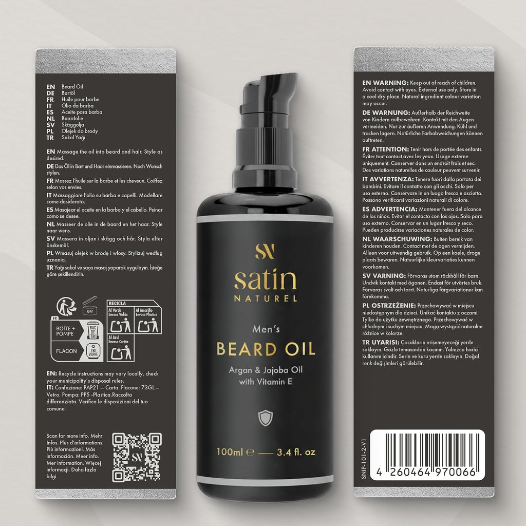 Satin Naturel Aceite Para Barba Bio Prensado En Frío 100 Ml