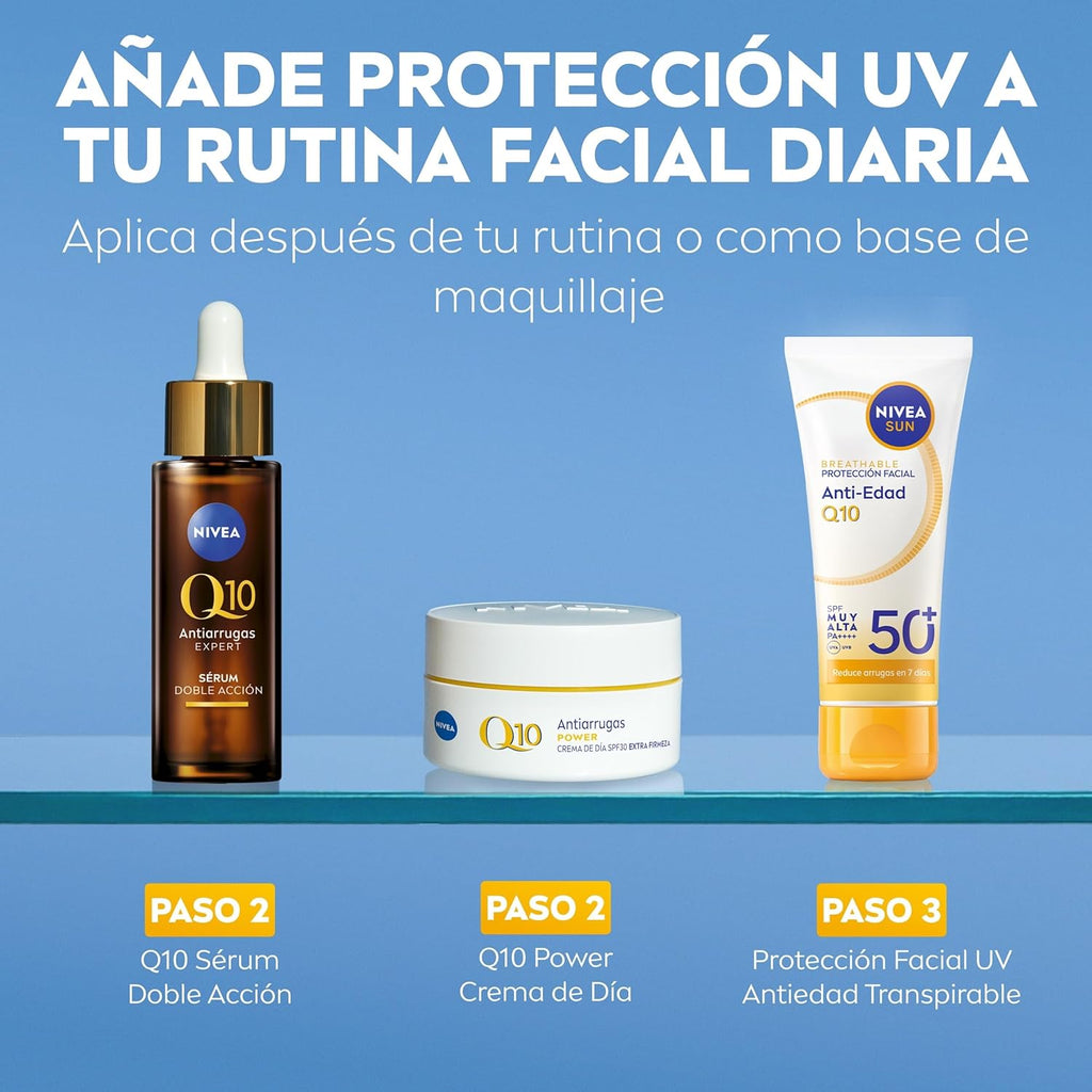 NIVEA SUN Q10 Protección Solar Facial Antiedad Transpirable SPF50+ 40 Ml