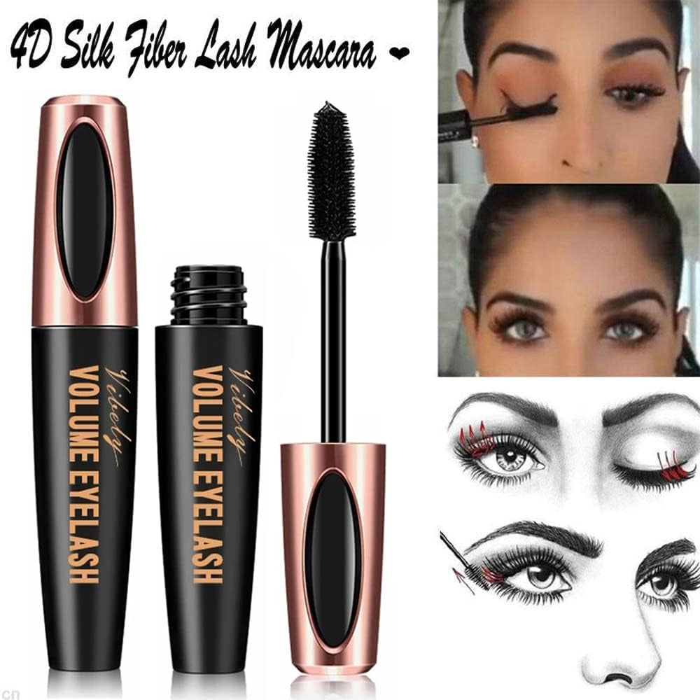 4D Silk Fiber Lash Mascara Impermeable, Lujosamente Más Largas, Más Gruesas, Pestañas Voluminosas, Larga Duración, Extensión Dramática, a Prueba De Manchas, Fórmula Hipoalergénica Por Kailisen (Negro)