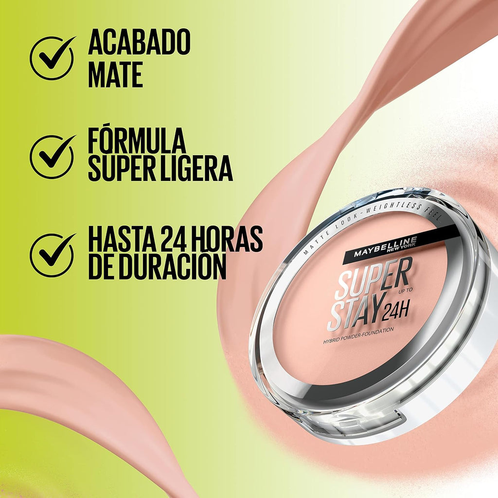 Maybelline New York Superstay Híbrido 24H Base De Maquillaje En Polvo, Súper Cobertura, Súper Ligera, Hasta 24H, Tono 21