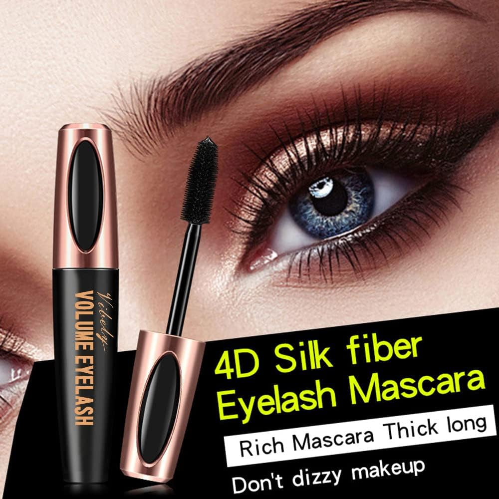 4D Silk Fiber Lash Mascara Impermeable, Lujosamente Más Largas, Más Gruesas, Pestañas Voluminosas, Larga Duración, Extensión Dramática, a Prueba De Manchas, Fórmula Hipoalergénica Por Kailisen (Negro)