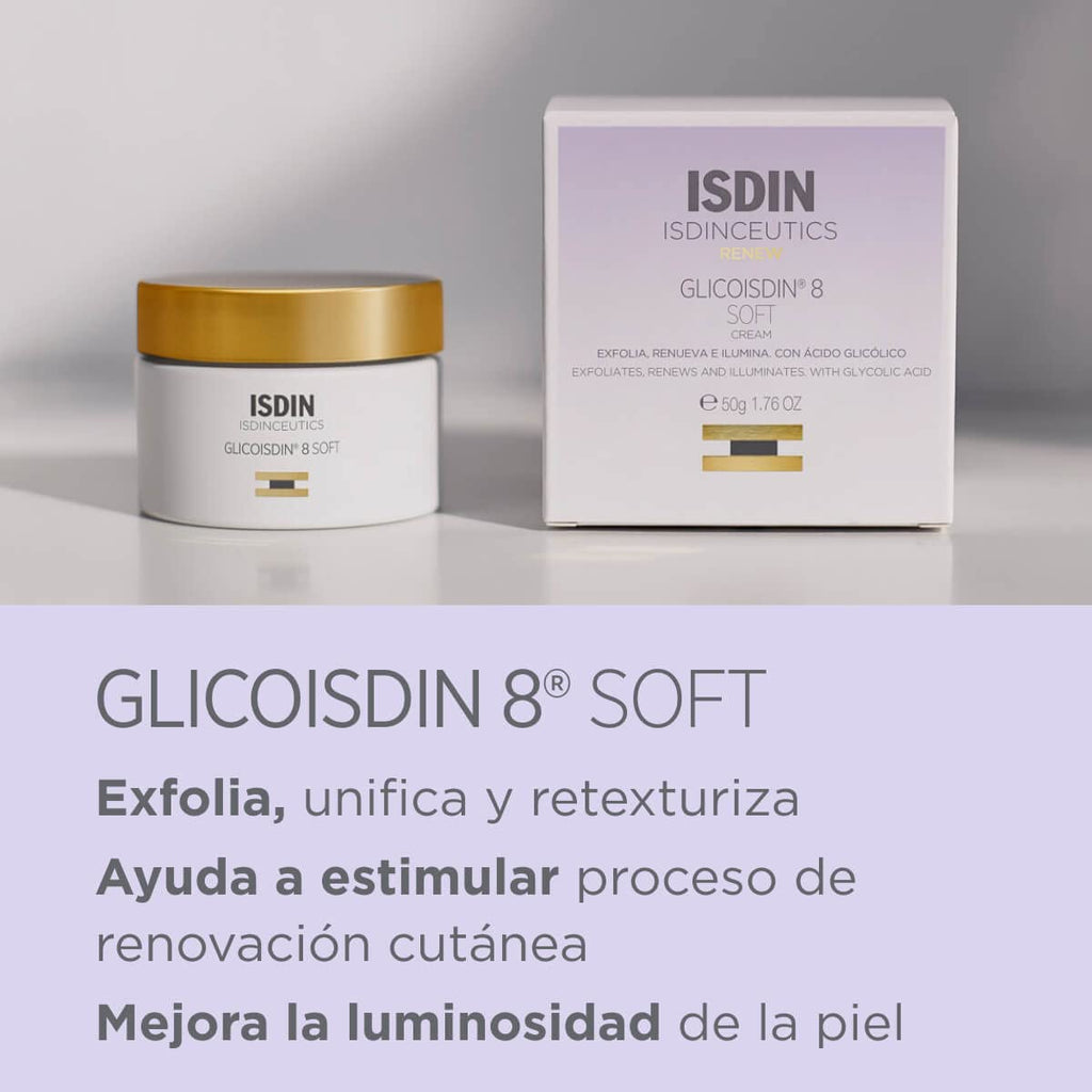 ISDIN Isdinceutics Glicoisdin 8 Crema Exfoliante Con Ácido Glicólico, Acción Exfoliante E Hidratante, 50 G