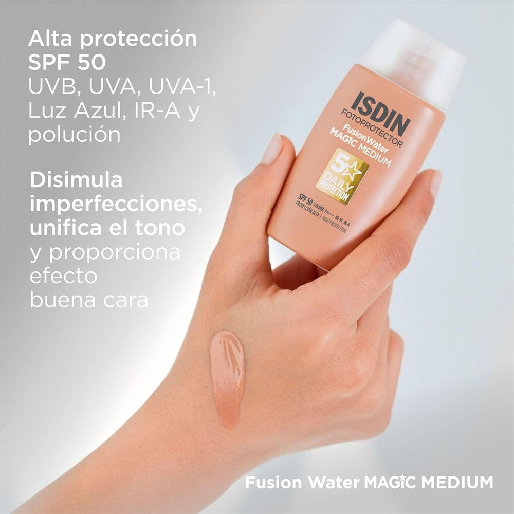 ISDIN Fusion Water Magic Color SPF 50 - Protector solar facial con color, 50ml