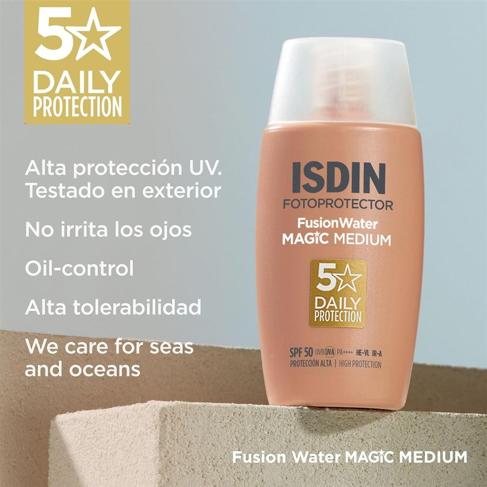 ISDIN Fusion Water Magic Color SPF 50 - Protector solar facial con color, 50ml