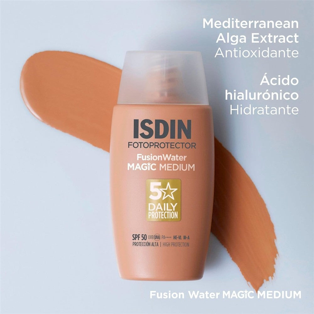 ISDIN Fusion Water Magic Color SPF 50 - Protector solar facial con color, 50ml