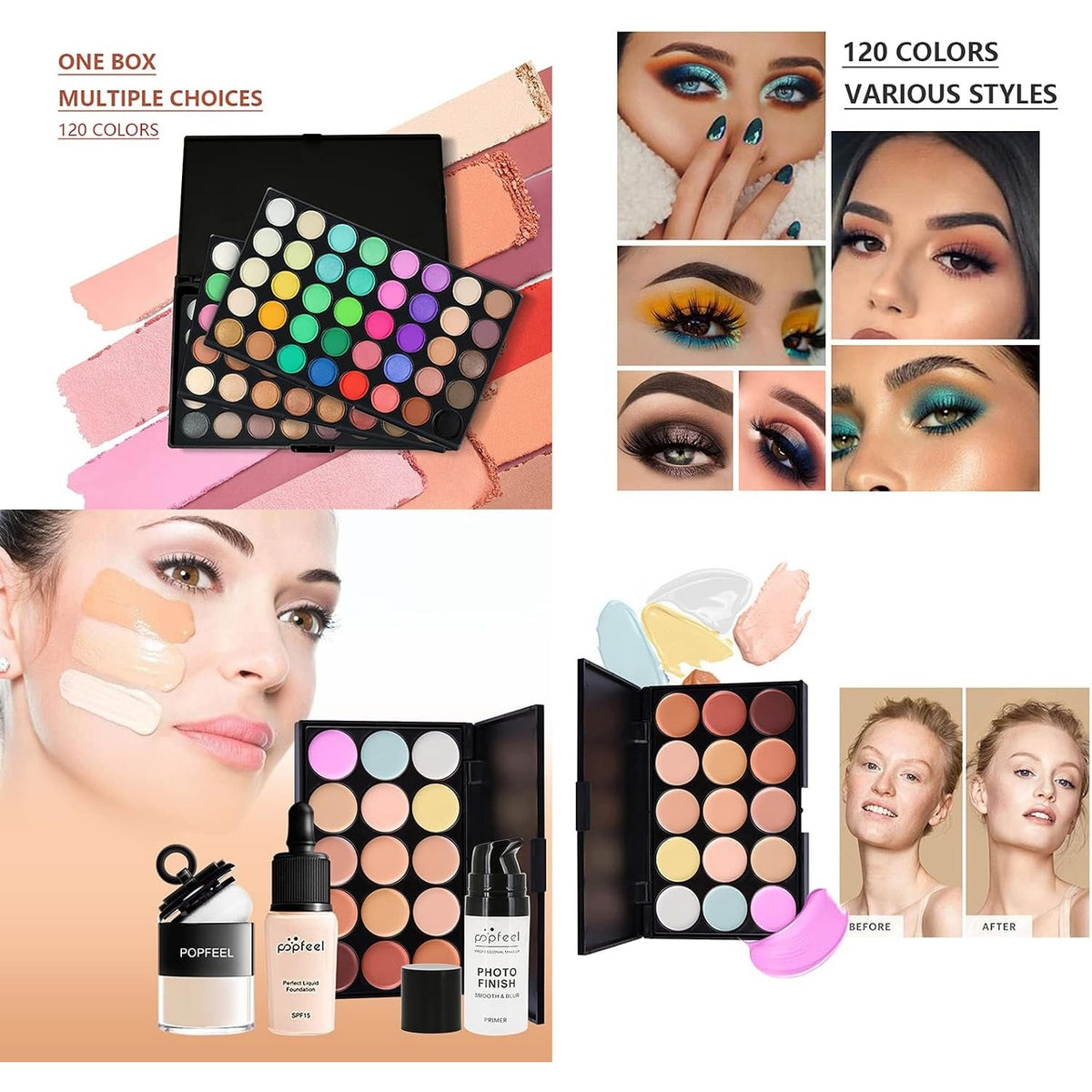 Kit de maquillaje completo con maletín — sombras, base y accesorios