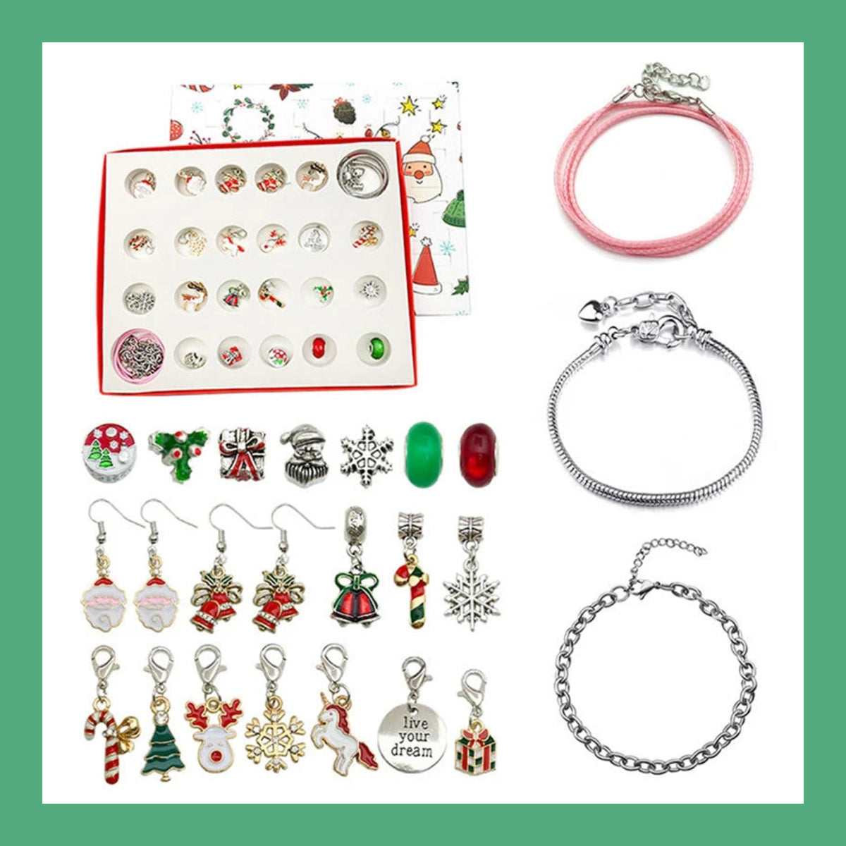 Calendario de Adviento Sorpresa - 24 Dijes Navideños para Pulsera